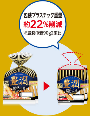 包装プラスチック重量 約22%削減 ※豊潤巾着90g2束比